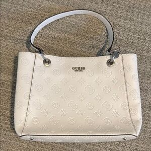 Guess Galleria Noel Tote White Shoulder Bag with Embellished Brand design